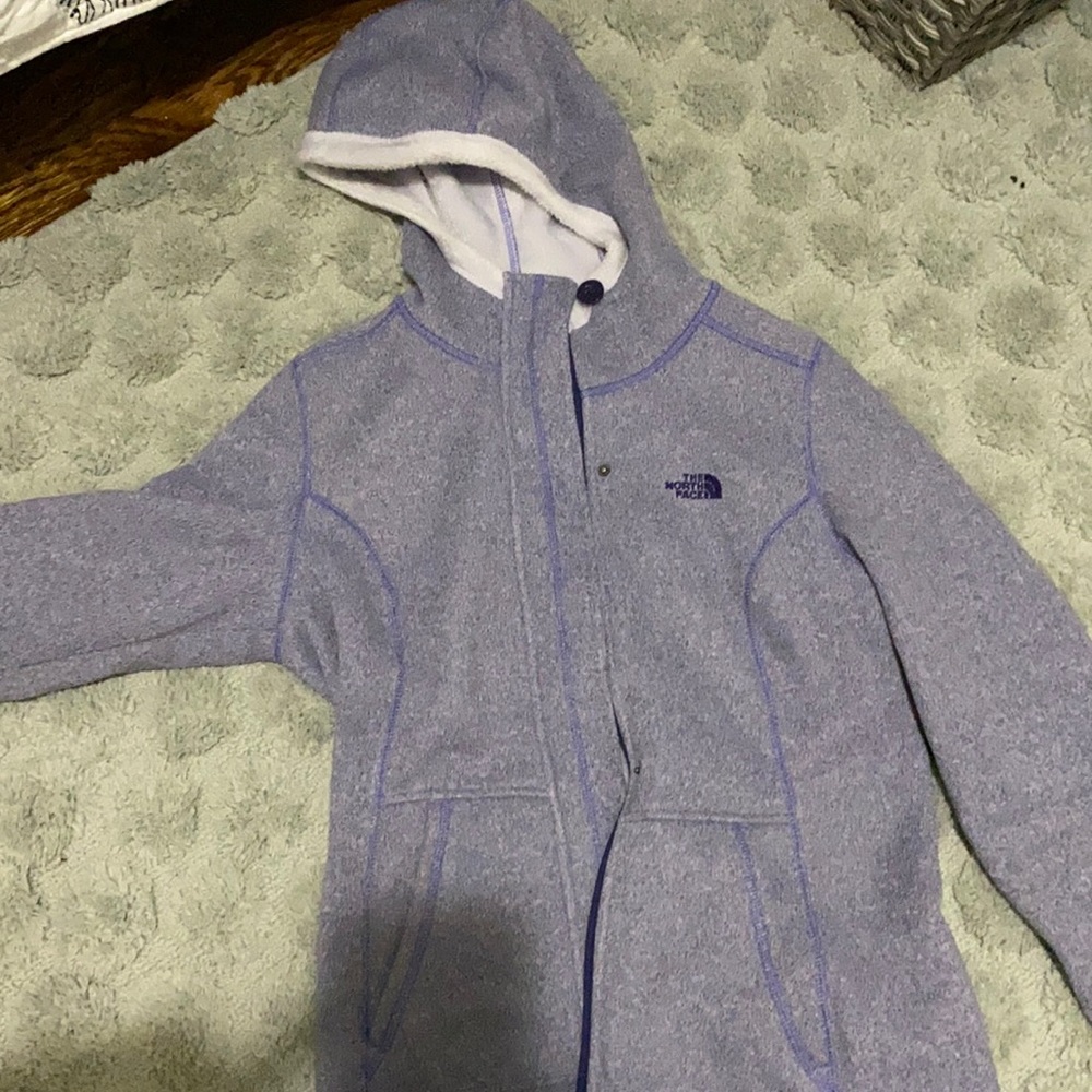 Purple The North Face hooded fleece jacket